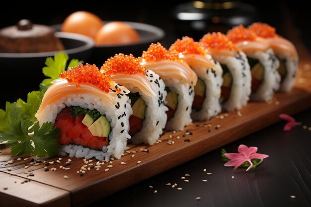 Photo des rouleaux de sushi avec du masago