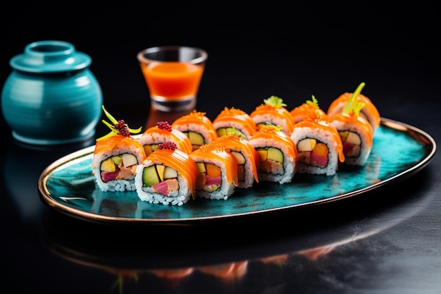 Des rouleaux de sushi frais sur un plateau