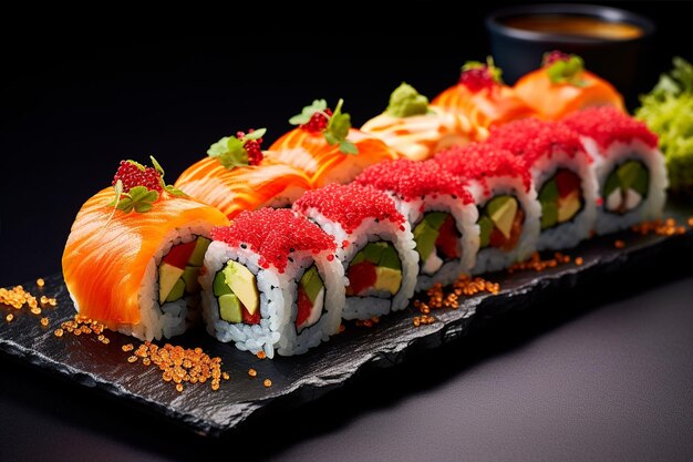 Des rouleaux de sushi frais sur un plateau