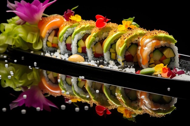 Photo les rouleaux de sushi et les fruits de mer