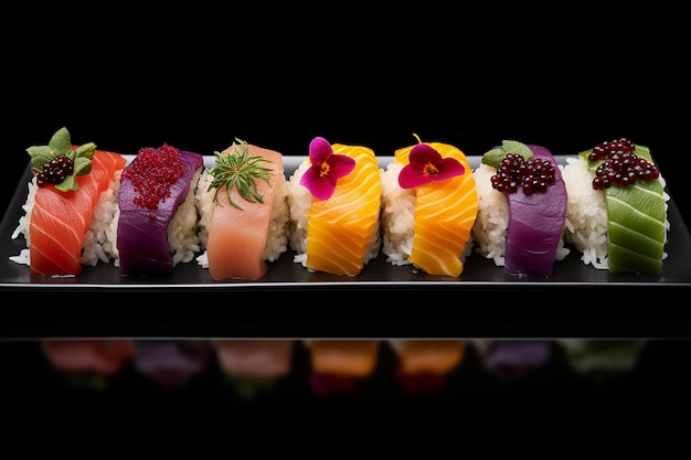 Photo des rouleaux de sushi magnifiquement disposés sur une assiette