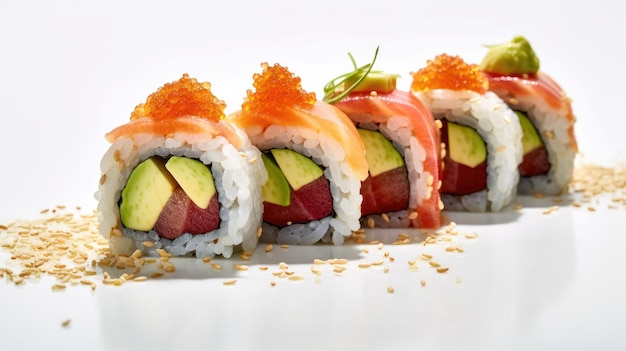 rouleaux de sushi avec une variété d'ingrédients