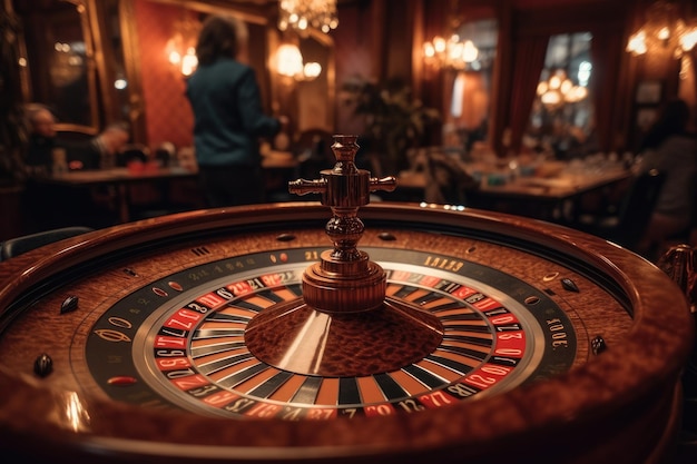 Roulette au milieu de la table sur la table du casino Generative AI