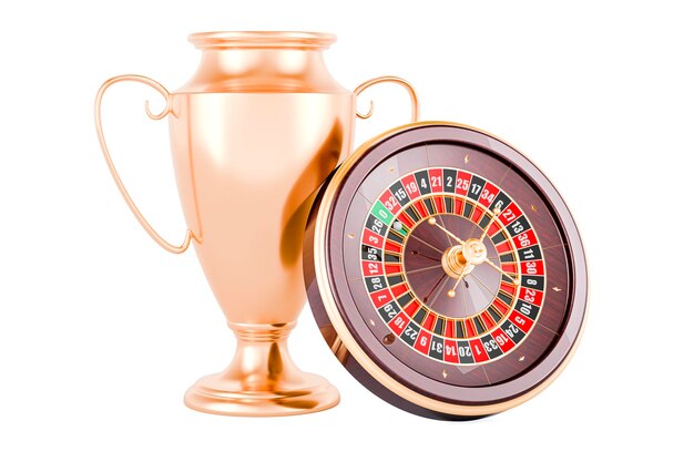 Roulette de casino avec rendu 3D du prix de la coupe du trophée d'or