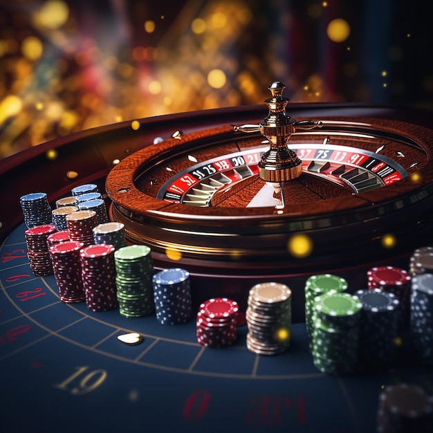 La roulette dans le casino et les jetons de poker générés par l'IA