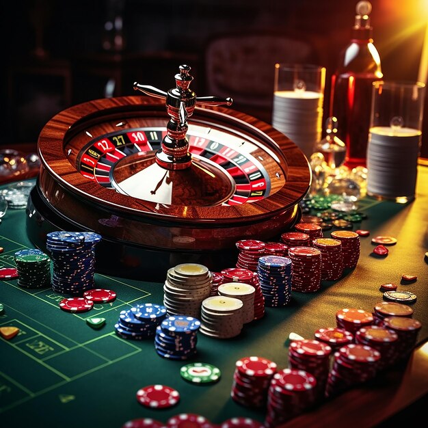 La roulette dans le casino et les jetons de poker générés par l'IA
