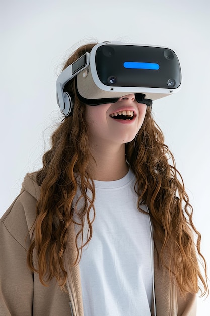 Une rousse portant un casque de réalité virtuelle.