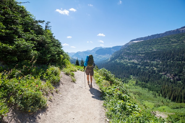 Routard dans les montagnes d'été