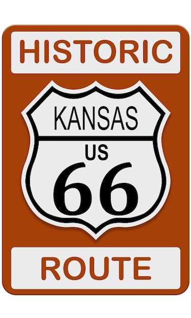 Route 66 ancien panneau de signalisation historique avec l'état du Kansas