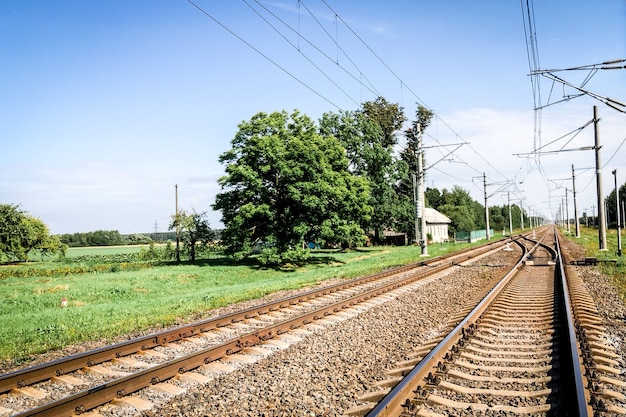 Route avec ancien passage à niveau et panneaux.