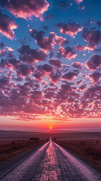 route arafed menant au loin avec un coucher de soleil en arrière-plan génératif ai