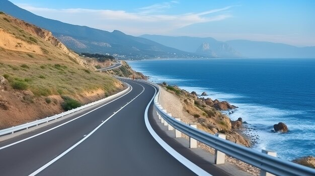 Photo une route d'asphalte dans les montagnes sur le fond de la mer