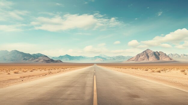 Photo route d'asphalte vide à travers le désert dans le ciel bleu