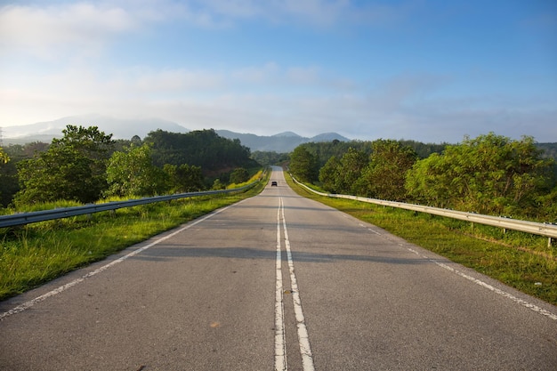 Route asphaltée à la campagne avec vue en perspective