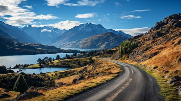 Route asphaltée avec fond de voie lactée au sud de la Nouvelle-Zélande