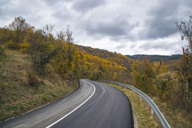 Photo route au milieu des arbres contre le ciel en automne