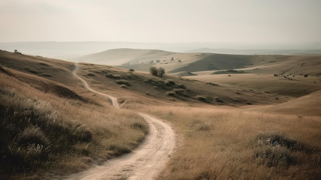 Une route au milieu d'un champ