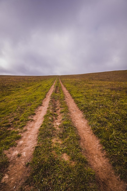 Photo la route au milieu du champ contre le ciel