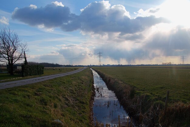 La route au milieu du champ contre le ciel