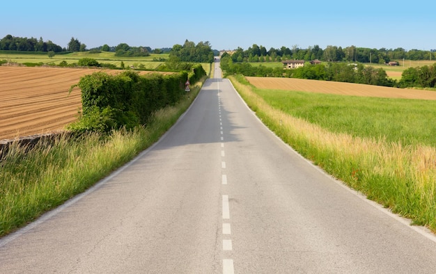 Photo la route au milieu du champ contre le ciel