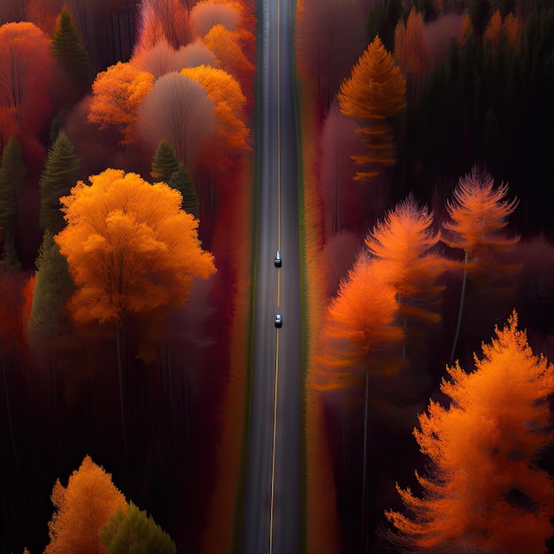 Route au milieu de la forêt vue d'en haut