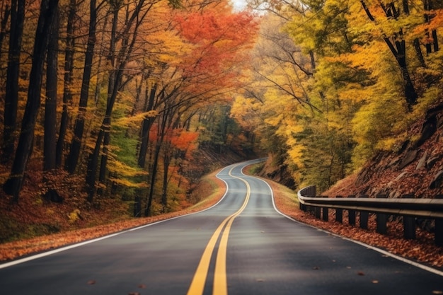 Une route d'automne pittoresque avec des arbres colorés créée avec la technologie d'IA générative