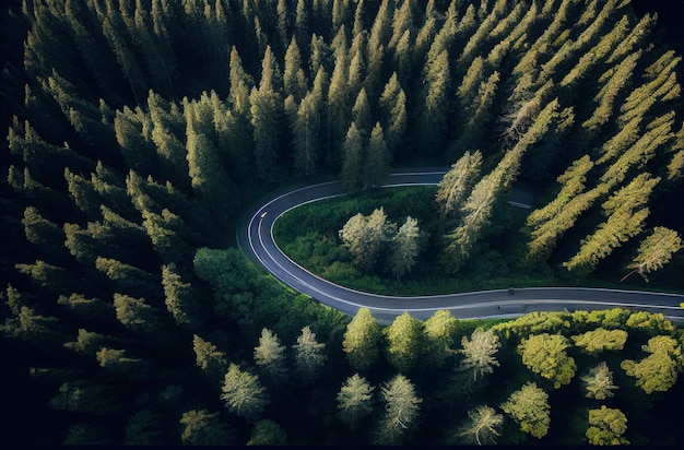 Route en bois vue depuis le drone