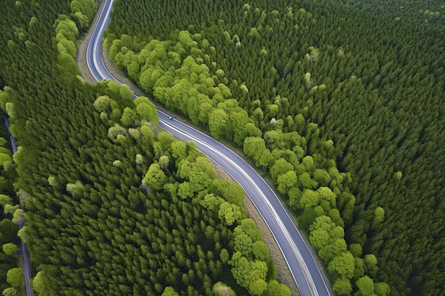 Route en bois vue depuis le drone