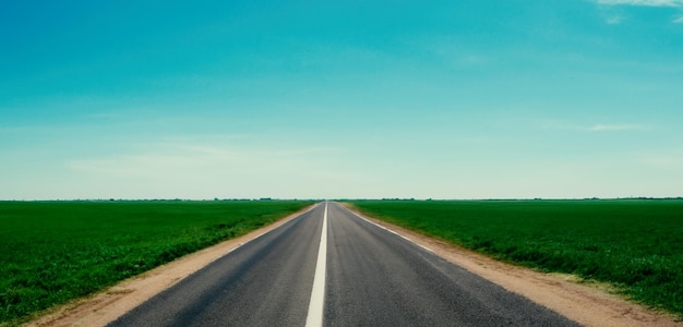 La route de la campagne, la longue route vers l'horizon, le côté de la route est plein d'arbres.