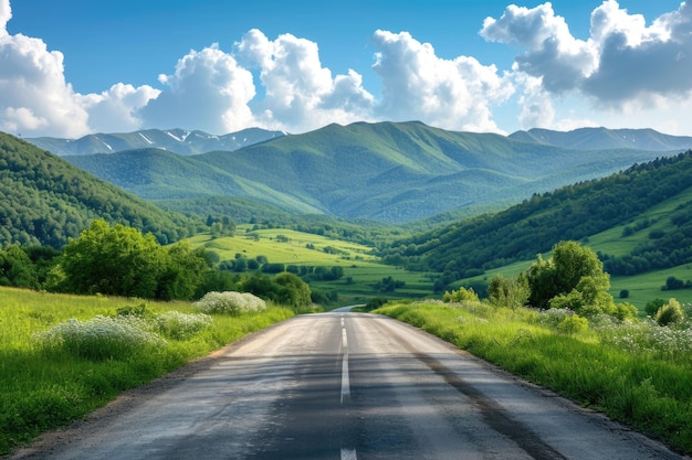 route de campagne et montagnes verdoyantes en été