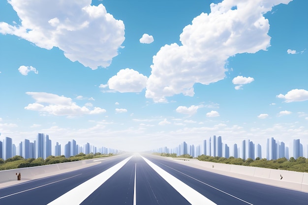Une route avec un ciel bleu et des nuages