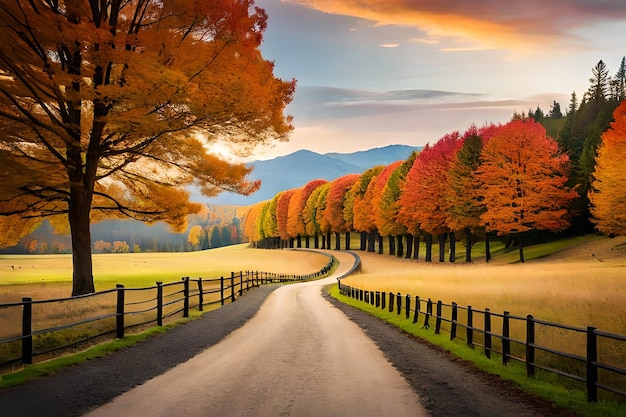 Photo une route avec une clôture et des arbres sur le côté droit.