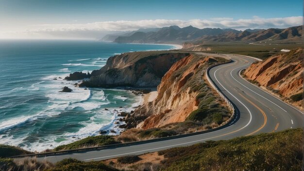 Route côtière le long de falaises imposantes