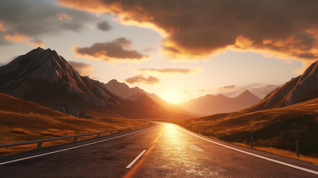 route coucher de soleil HD 8K fond d'écran Stock Photographic Image