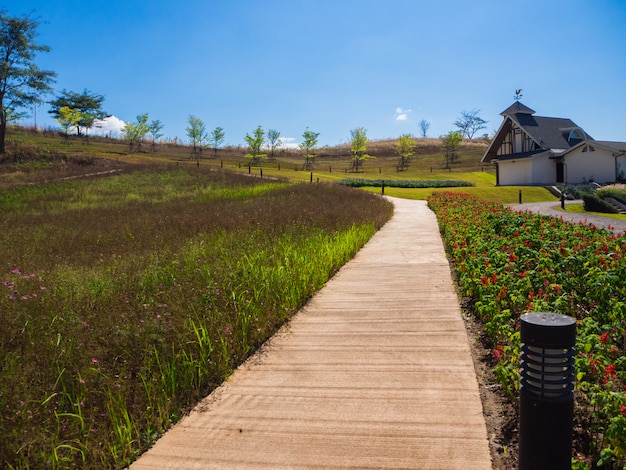 Route dans le beau jardin, passerelle