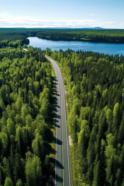 Photo une route dans les bois avec une route et une route avec une rivière