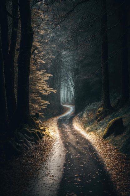 Route dans la forêt magique Illustrator AI Generative