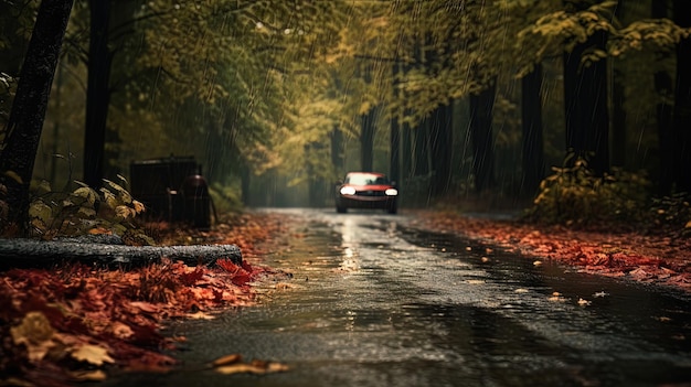 Route dans la forêt pluvieuse d'automne