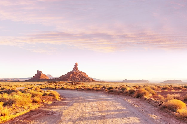 Route dans le pays des prairies. Paysage naturel désert.