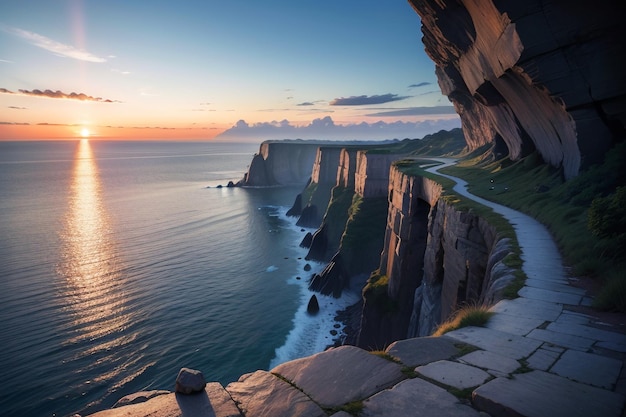 Une route descend vers la mer