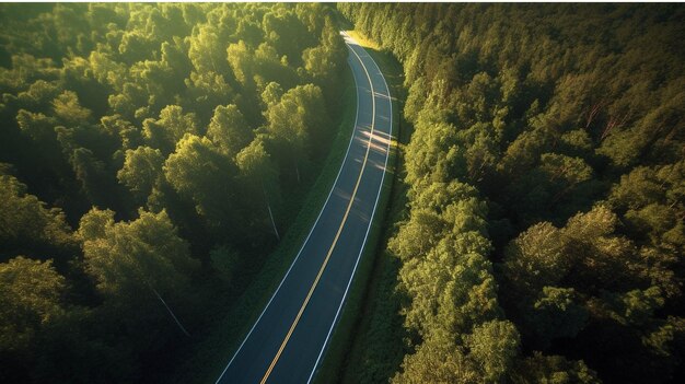 Route droite dans la forêt d'automne rendu 3D