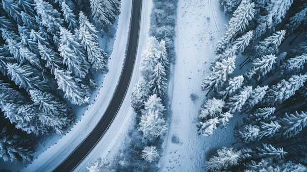 Photo une route enneigée pittoresque avec des arbres en arrière-plan un paysage hivernal serein et pittoresque