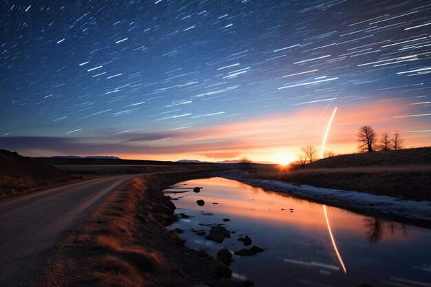 Photo une route avec des étoiles et une route avec un ciel en forme d'étoile en arrière-plan.