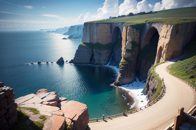 Une route avec une falaise en arrière-plan