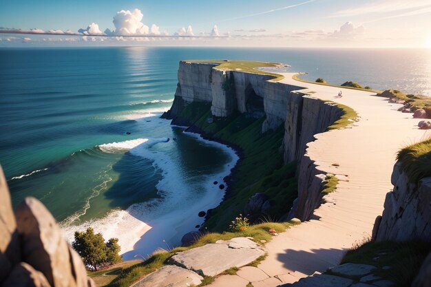 Une route sur la falaise d'une falaise avec l'océan en arrière-plan.