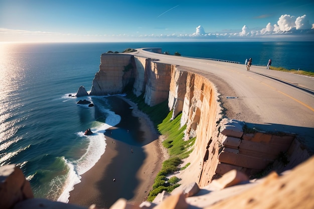 Une route sur une falaise surplombant l'océan