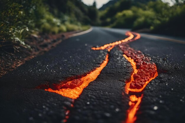 Une route avec un feu d'artifice peint dessus