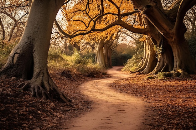 une route forestière ensoleillée et sinueuse