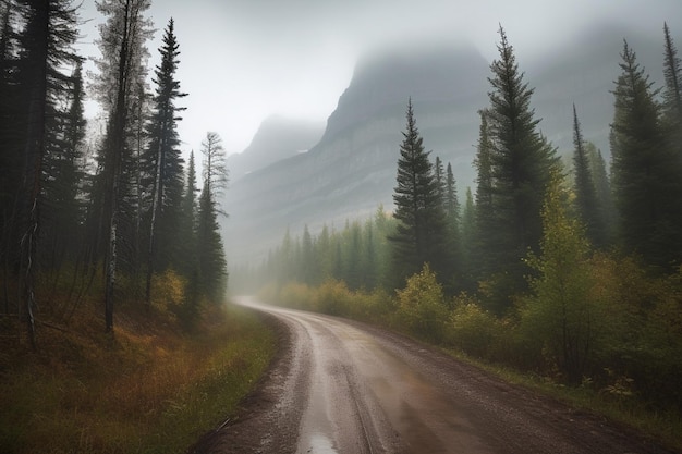 Route forestière sur une journée nuageuse Glacier National Park Montana USA