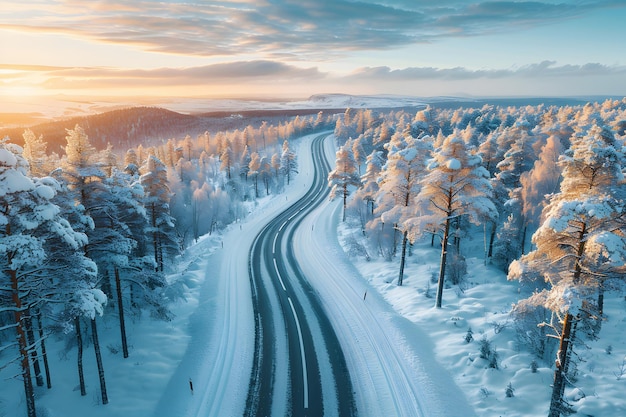 La route de la forêt enneigée